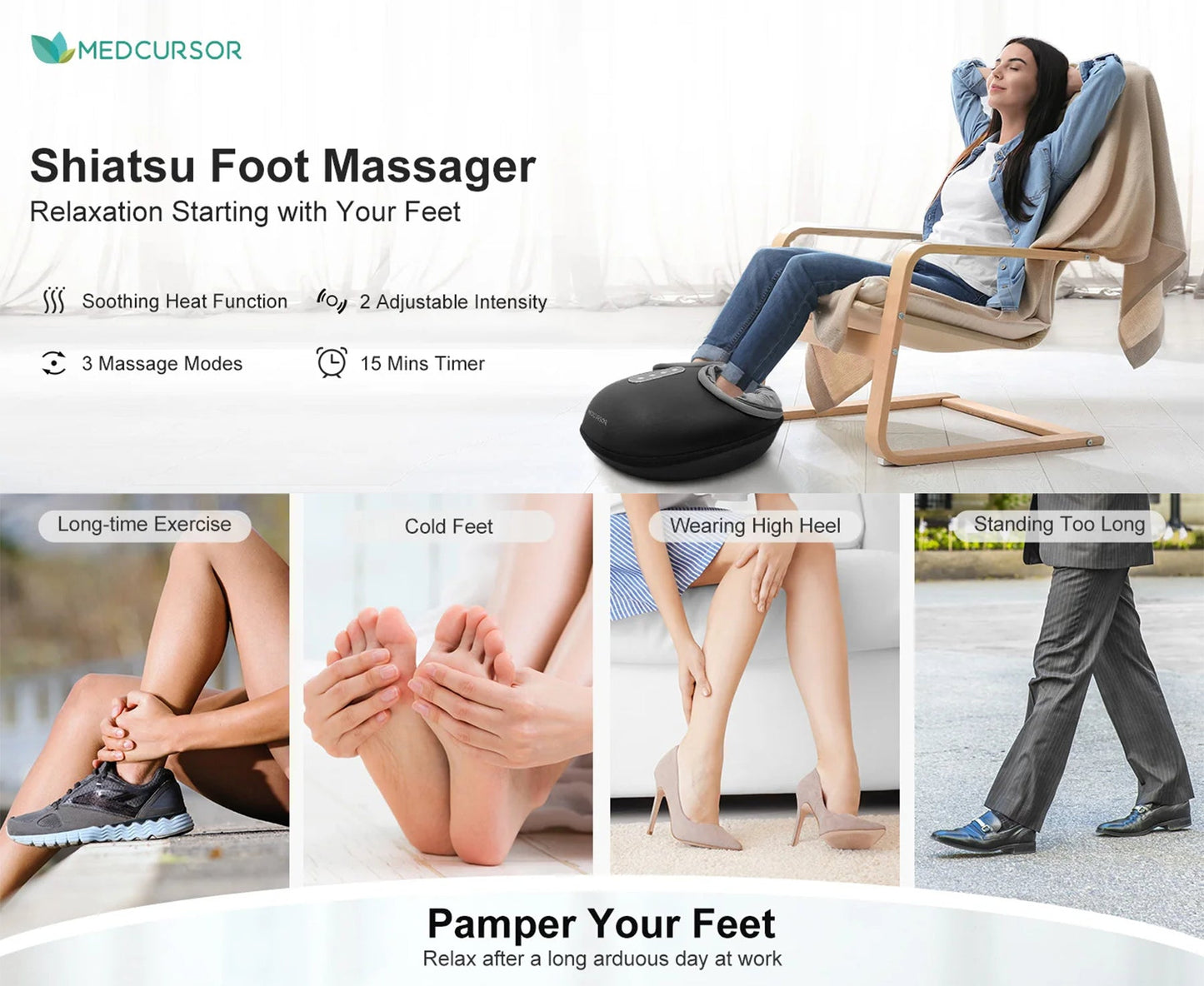 Heated Foot Massager with Shiatsu Kneading and Auto Timer