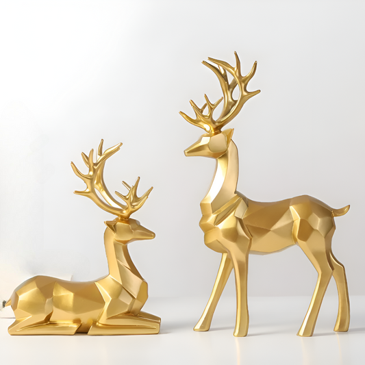 Modern 2-Piece Resin Decoration Set – Geometric Reindeer Figurines