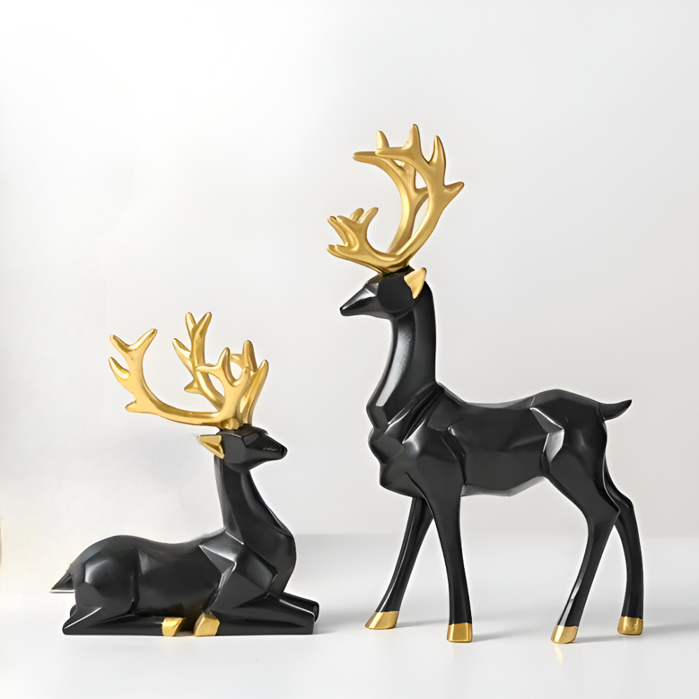 Modern 2-Piece Resin Decoration Set – Geometric Reindeer Figurines