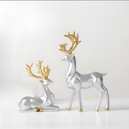 Modern 2-Piece Resin Decoration Set – Geometric Reindeer Figurines