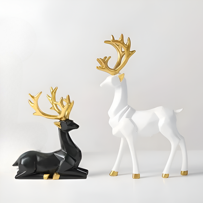 Modern 2-Piece Resin Decoration Set – Geometric Reindeer Figurines