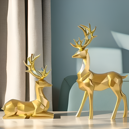 Modern 2-Piece Resin Decoration Set – Geometric Reindeer Figurines