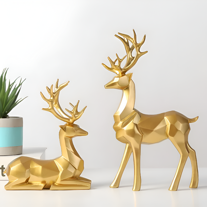 Modern 2-Piece Resin Decoration Set – Geometric Reindeer Figurines