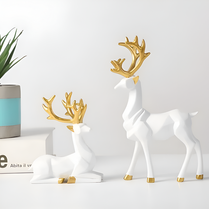 Modern 2-Piece Resin Decoration Set – Geometric Reindeer Figurines