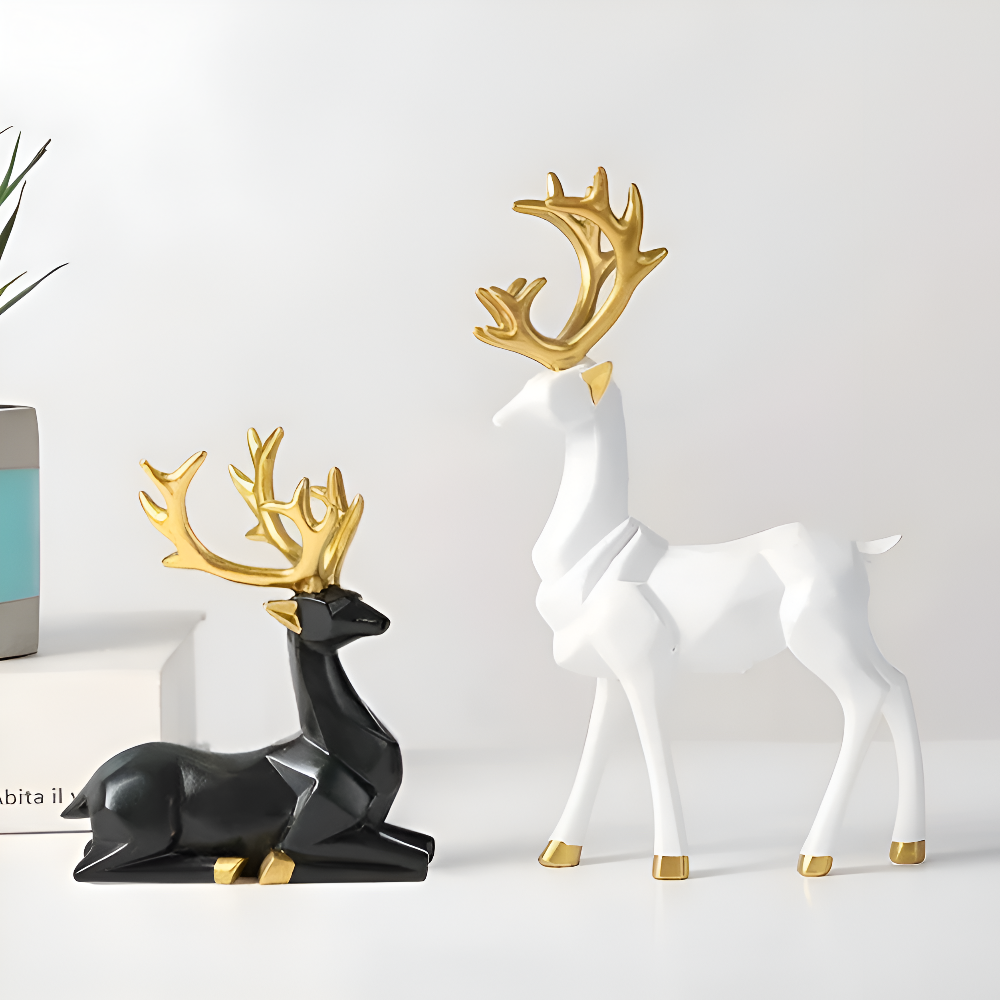 Modern 2-Piece Resin Decoration Set – Geometric Reindeer Figurines