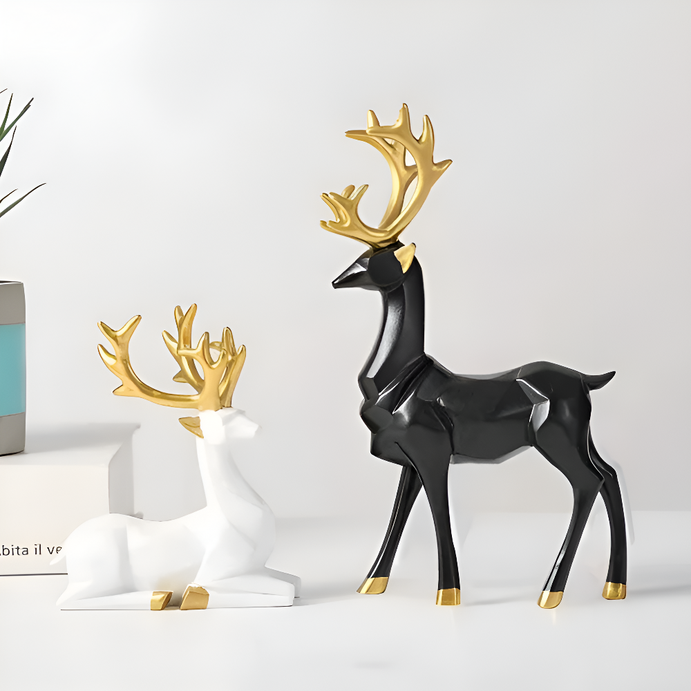 Modern 2-Piece Resin Decoration Set – Geometric Reindeer Figurines