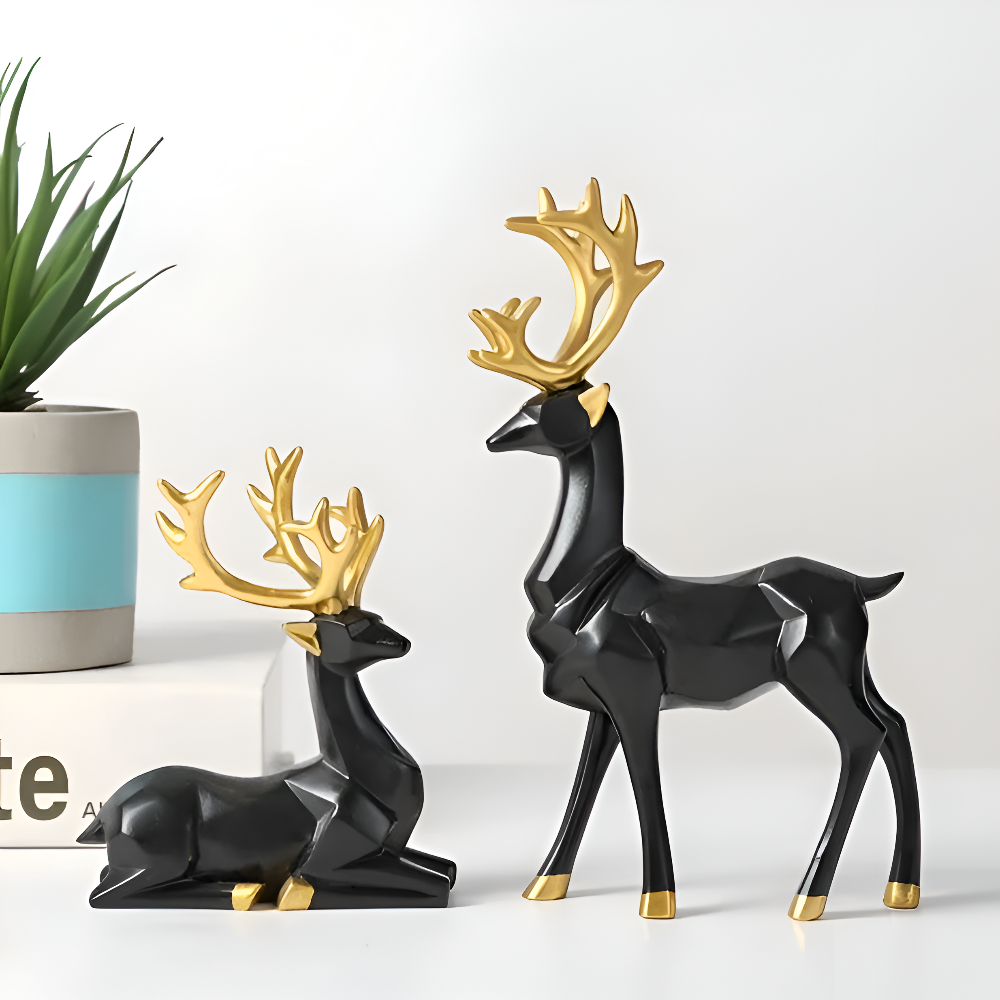 Modern 2-Piece Resin Decoration Set – Geometric Reindeer Figurines