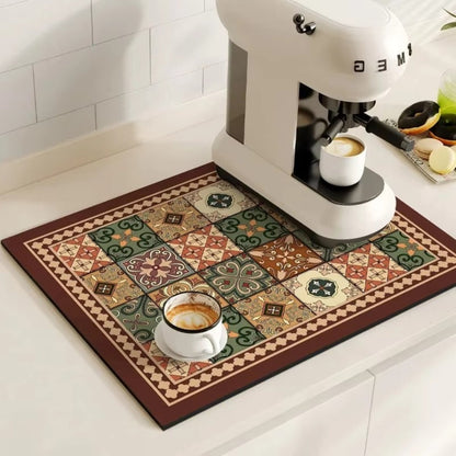 Charming Vintage-Style Coffee Mat for Effortless Clean-Up