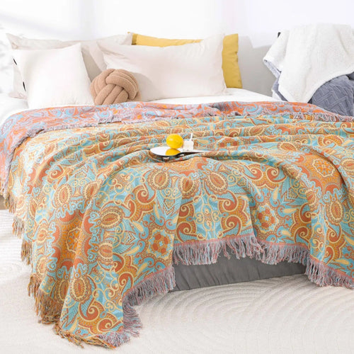 Dual-Sided Paisley Cotton Throw Blanket