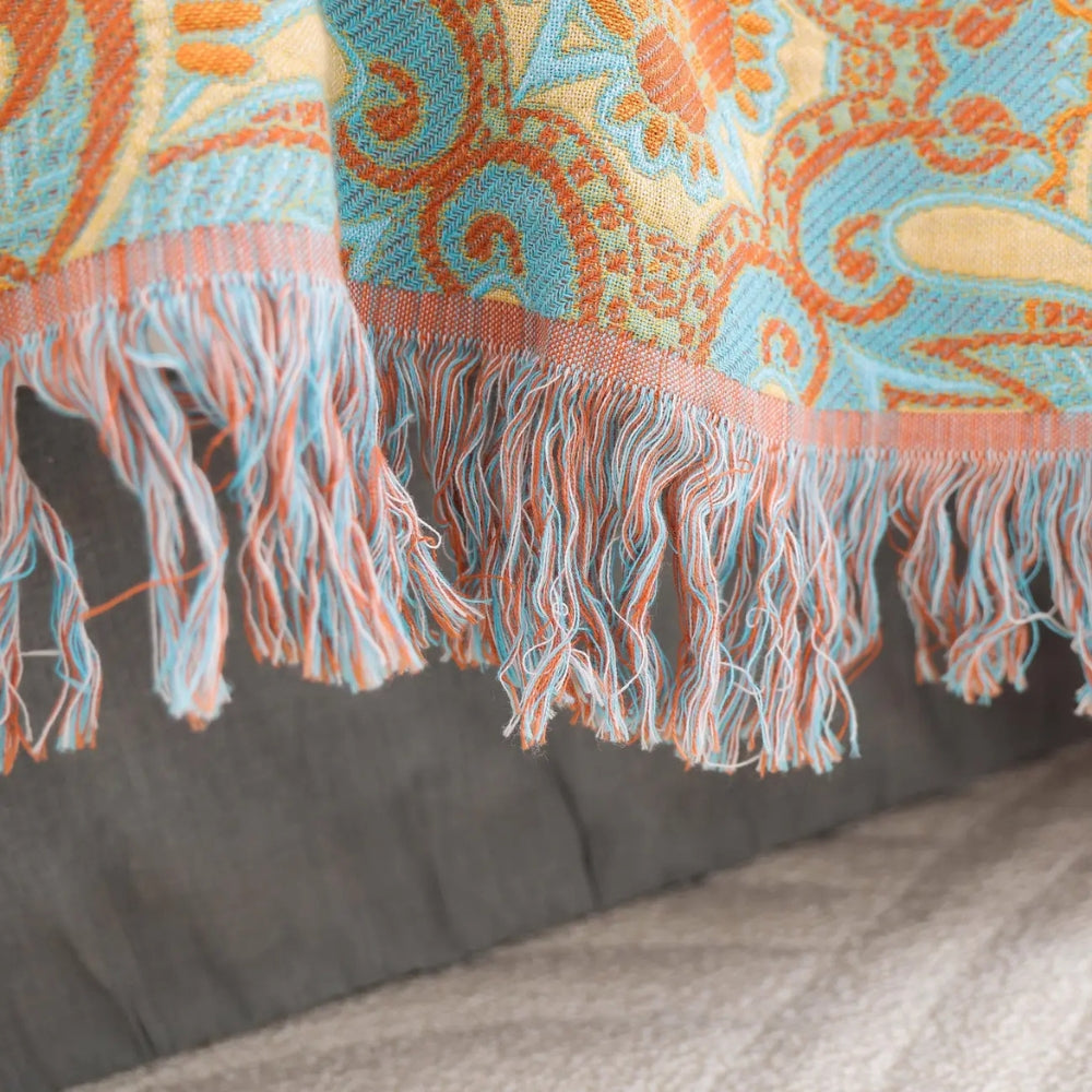 Dual-Sided Paisley Cotton Throw Blanket
