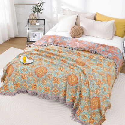 Dual-Sided Paisley Cotton Throw Blanket