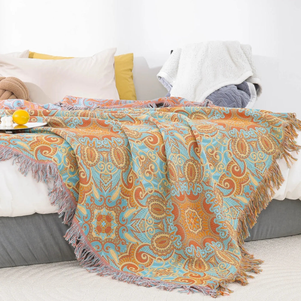 Dual-Sided Paisley Cotton Throw Blanket