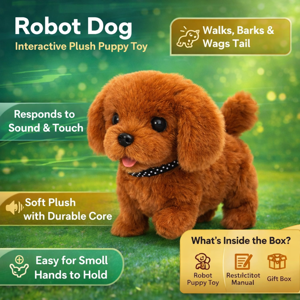 Plush Puppy Toy Robot Dog - Interactive Walking, Barking, and Wagging Tail