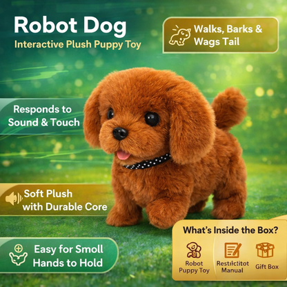 Plush Puppy Toy Robot Dog - Interactive Walking, Barking, and Wagging Tail