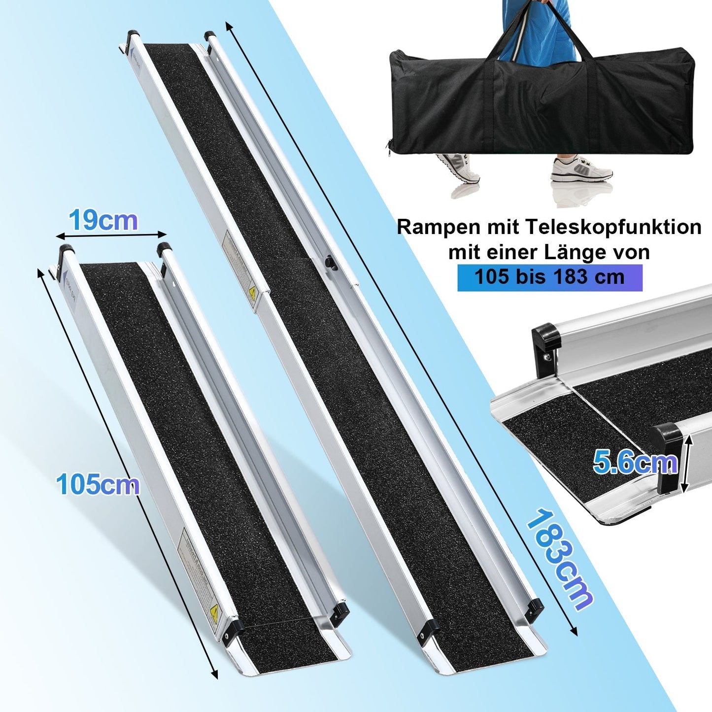 Aluminum Loading Ramp for Wheelchairs - 2x Capacity 300 kg