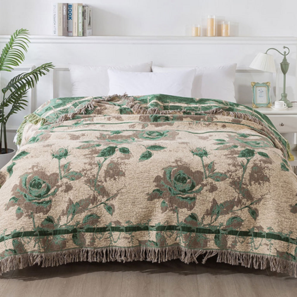 Elegant Floral Cotton Throw Blanket for Cozy Living