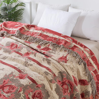 Elegant Floral Cotton Throw Blanket for Cozy Living