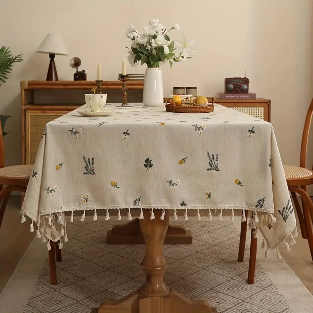 Charming Natural Weave Table Cover with Tassels
