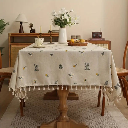 Charming Natural Weave Table Cover with Tassels