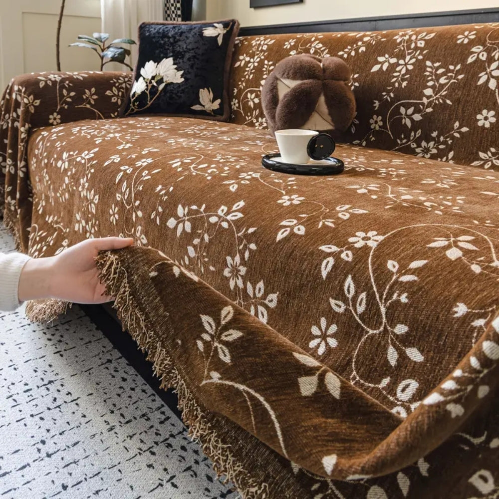 Charming Floral Couch Protector in Ivory