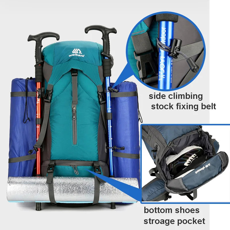 70L Hiking Backpack with Rain Cover for Outdoor Adventures