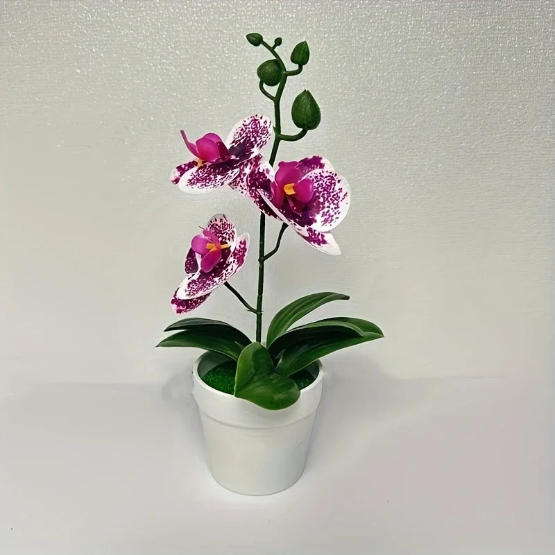 Artificial Orchid Bonsai | Realistic Flowers | Light-Resistant Table Decor for Living Room, Office & Entryway