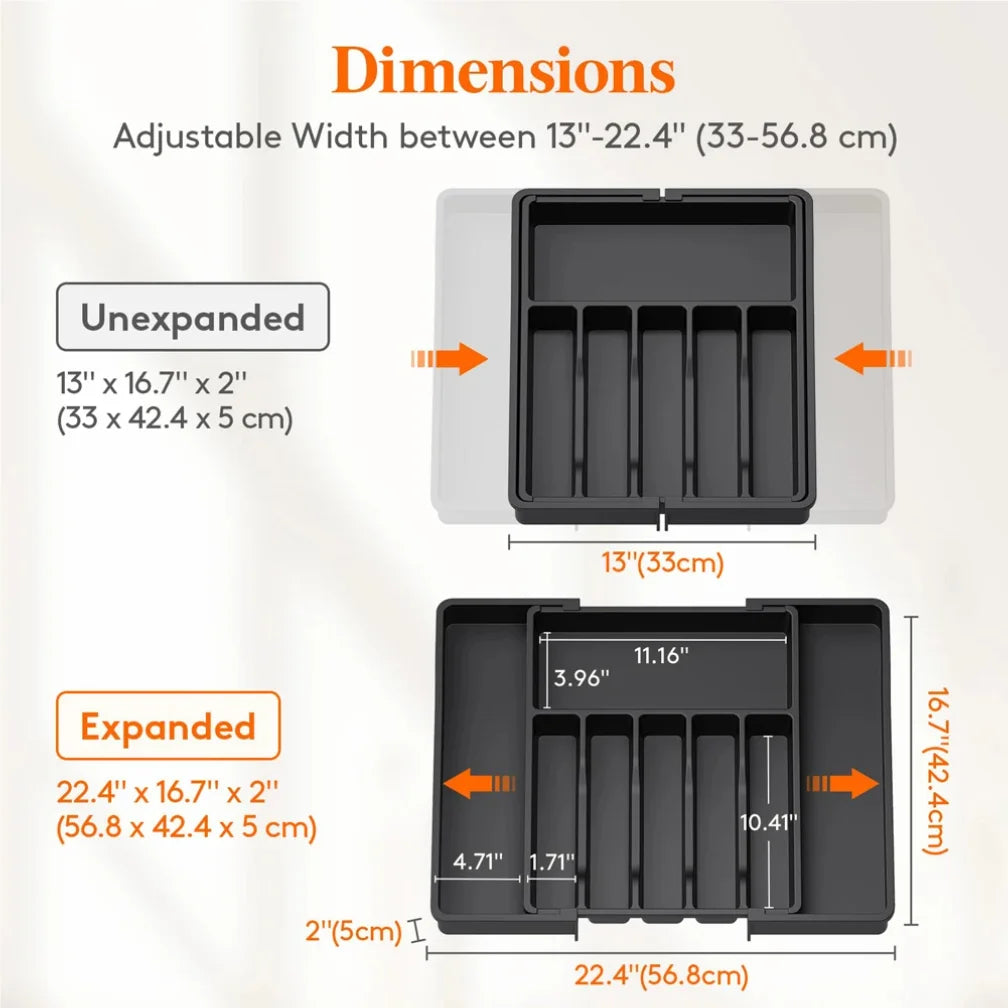 Plastic Storage Tray with 8 Compartments for Kitchen Drawer Organization