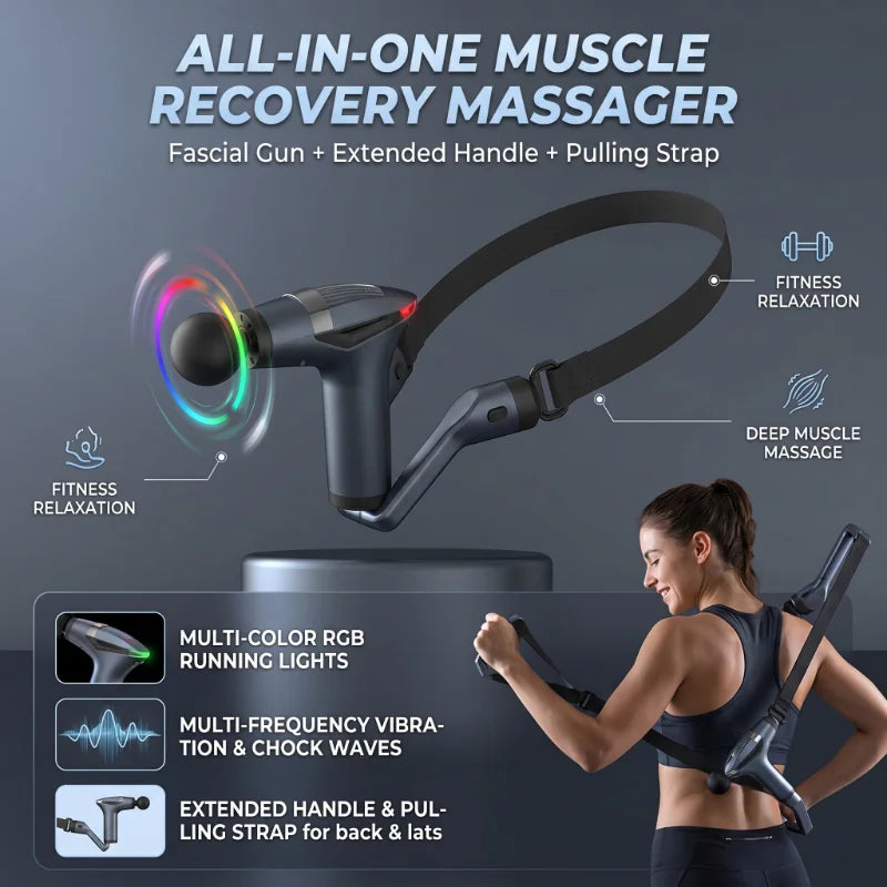 Deep Tissue Percussion Massager with Long Handle, 12 Speed Settings & USB-C Charging