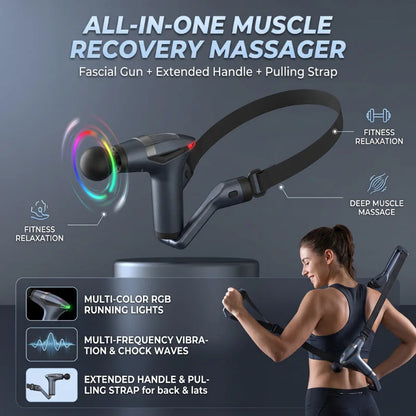 Deep Tissue Percussion Massager with Long Handle, 12 Speed Settings & USB-C Charging