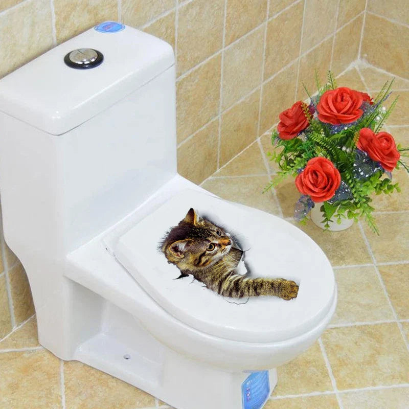 Whimsical Cat Illusion Toilet Lid Sticker