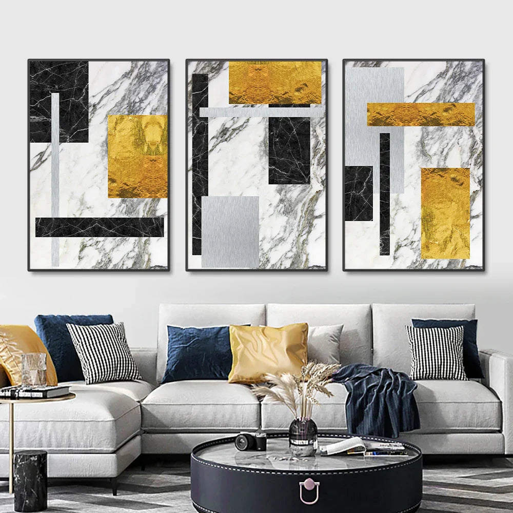 Abstract Geometric Canvas Prints in Black and Gold for Home or Office Decor