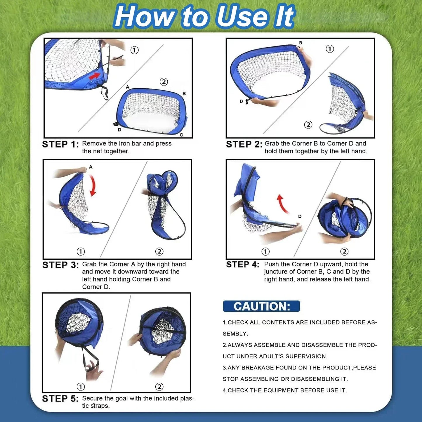 Children's Soccer Goal - Portable & Foldable - 4-in-1 Training Target - 120x80x80 cm