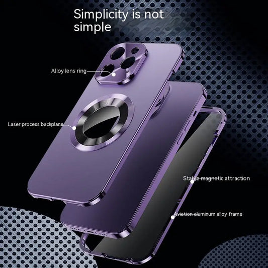 Magnetic 360° Full-Screen Lens Case for iPhone 15 14 13 - Aluminum