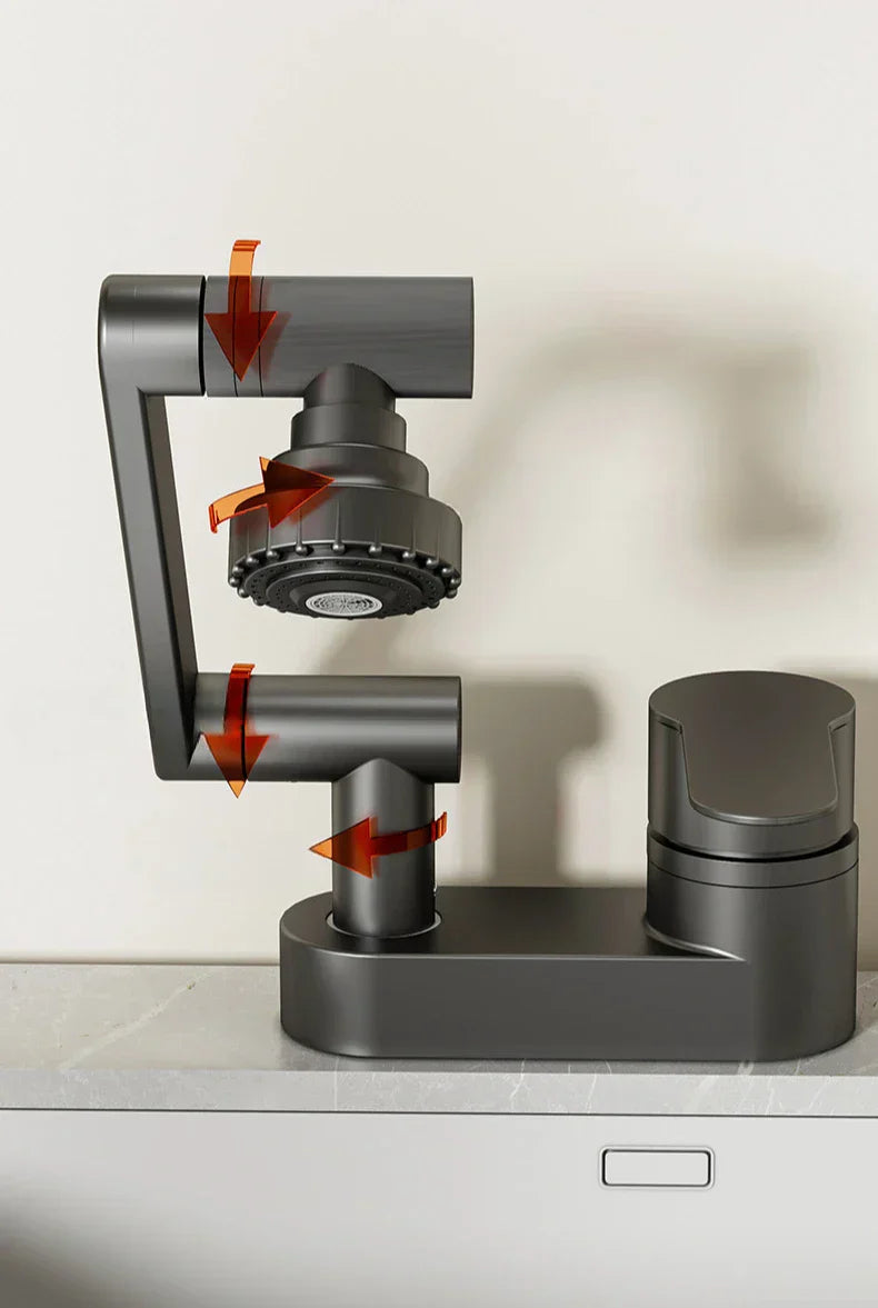 Two-Hole Basin Mixer Faucet with 360° Swivel for Hot and Cold Water