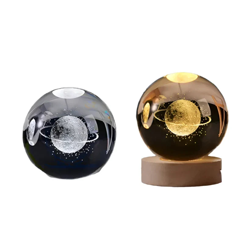 LED Starry Sky Projector with Wooden Base - 3D Crystal Night Light for Bedroom and Gifts