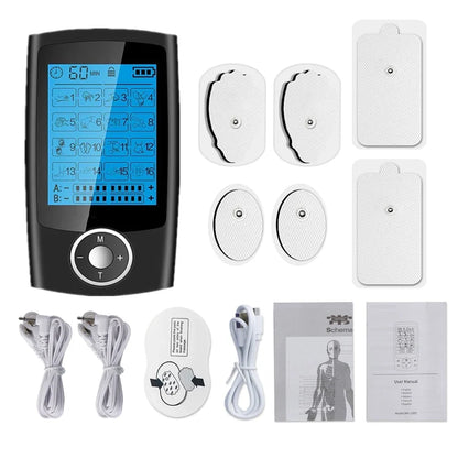 Rechargeable Muscle Stimulator with Dual-Channel TENS & EMS – 16 Modes, 10 Intensities