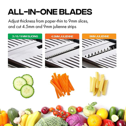 Adjustable Vegetable and Fruit Mandoline with Stainless Steel Blades