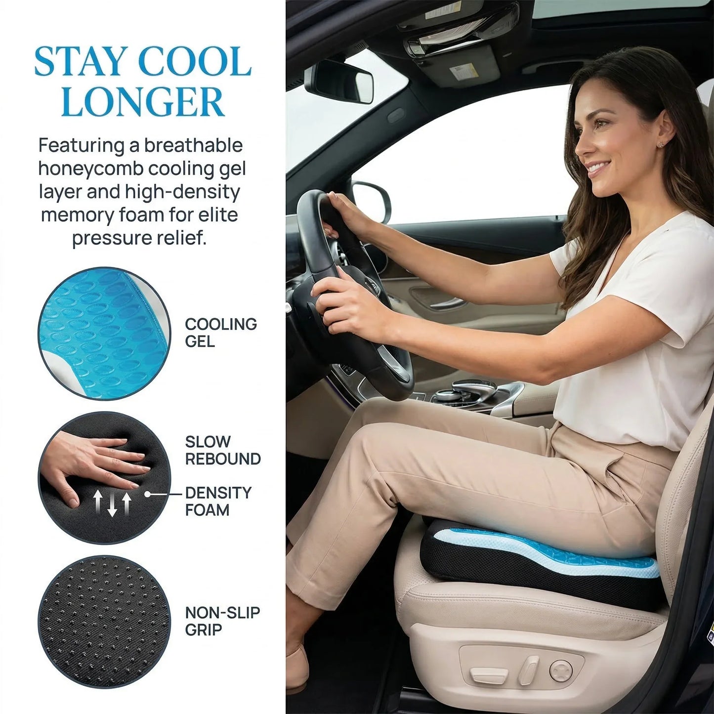 Memory Foam Seat Cushion with Cooling Gel | Office Chair Pillow for Coccyx with Non-Slip Base and Breathable Cover