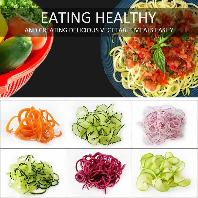 4-in-1 Spiral Vegetable Slicer with Stainless Steel Blades – Non-Slip, Compact for Zoodles and Vegetable Pasta