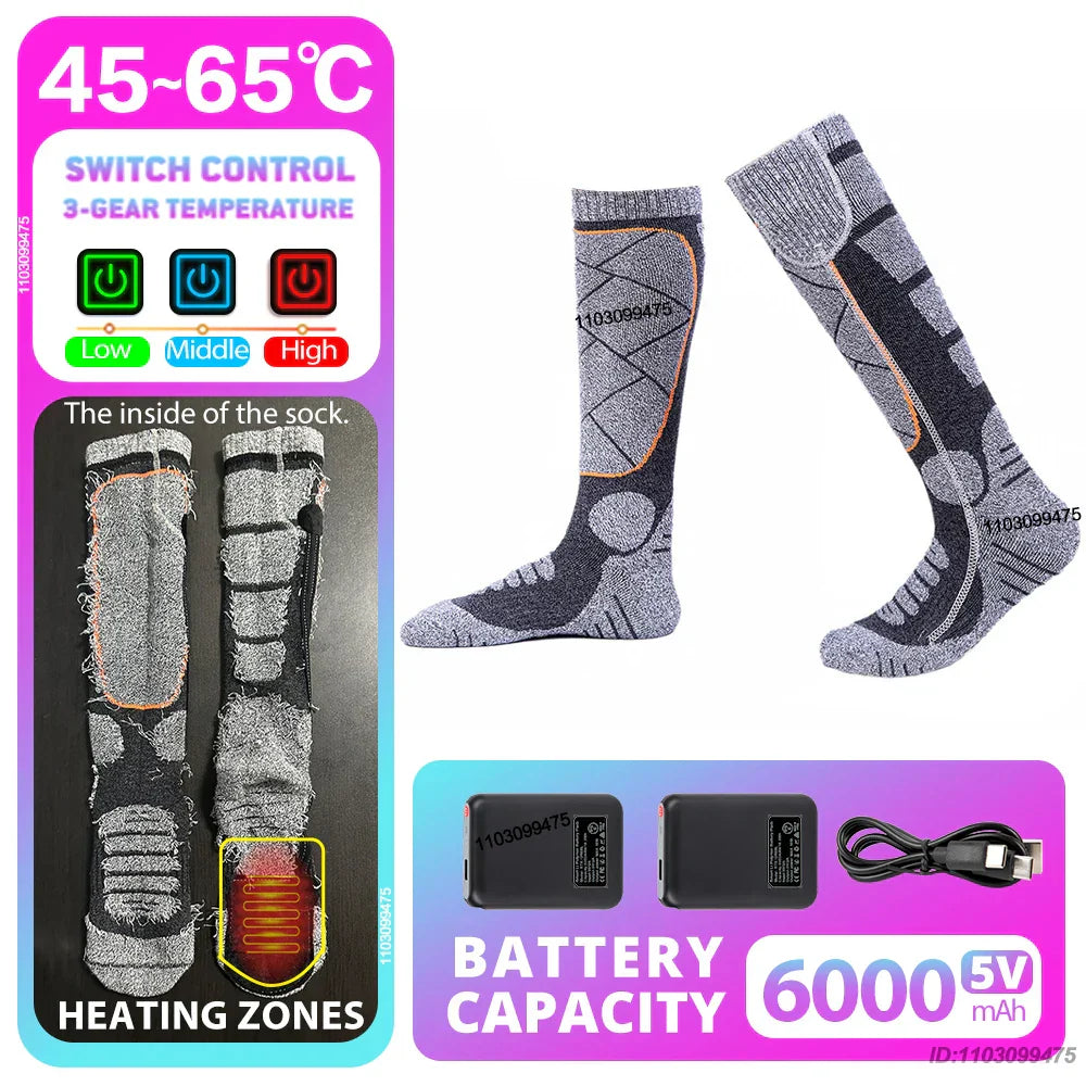 Heated Socks with Rechargeable 6000 mAh Battery | Up to 10 Hours Warmth | Unisex Thermal Socks for Outdoor, Skiing & Winter Use