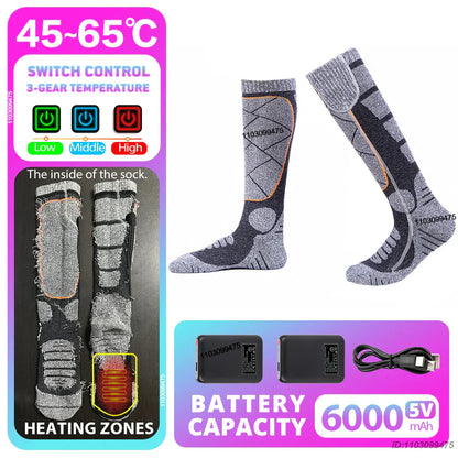 Heated Socks with Rechargeable 6000 mAh Battery | Up to 10 Hours Warmth | Unisex Thermal Socks for Outdoor, Skiing & Winter Use