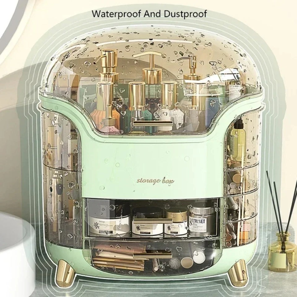 Transparent Makeup Storage Organizer with Sliding Doors and Drawers