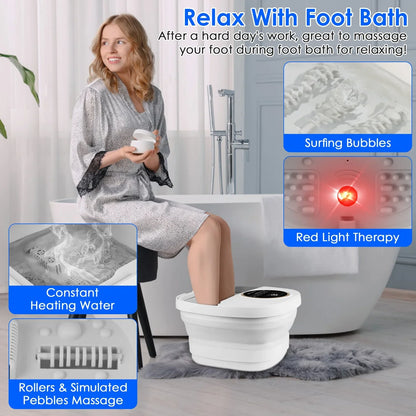 Space-Saving Foot Spa Massager with Remote, 6 Rollers & Bubbles – 11L Basin, 95–118°F