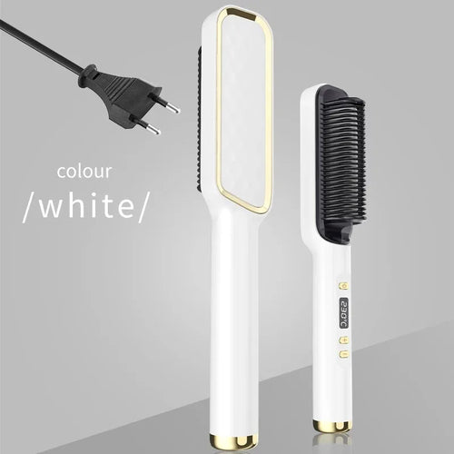Hair Straightening Brush with LED Temperature Display & Anti-Scald Protection | 360° Rotating Cable