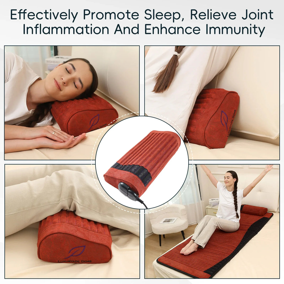Infrared Heating Cushion for Neck and Shoulders with Amethyst & Jade, 85–159°F, 3–64Hz & Timer