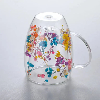 Set of 2 Floral Infused Double-Wall Glass Mugs