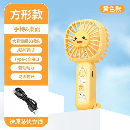 Portable Mini Fan – Rechargeable USB, Quiet Cartoon Design, Great Gift