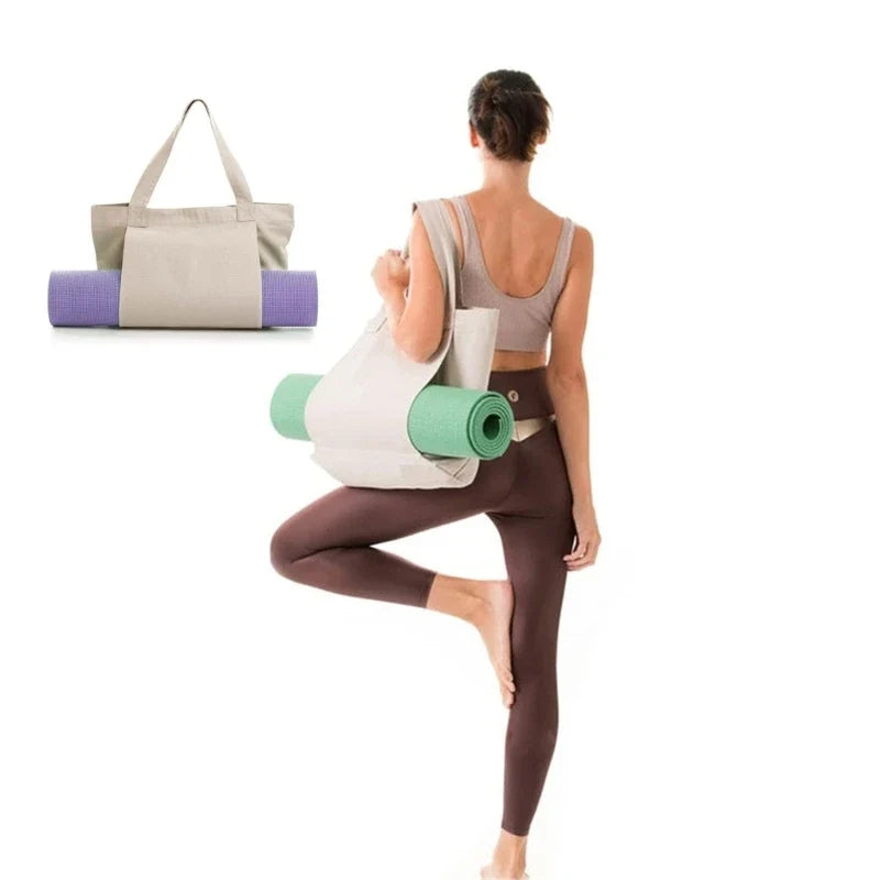 Canvas Yoga Mat Tote with Adjustable Strap & Extra Storage for Travel
