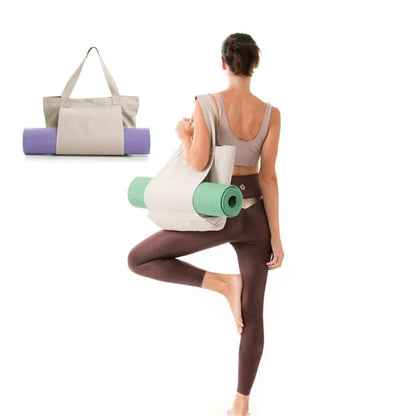 Canvas Yoga Mat Tote with Adjustable Strap & Extra Storage for Travel