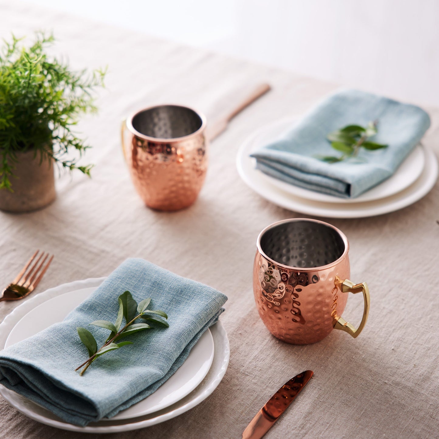 Set of Cocktail Mugs and Straws in Stainless Steel